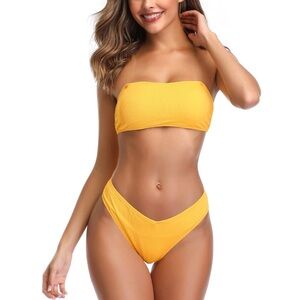 Yellow 💛 2 Piece Swimsuits Ribbed Lace up